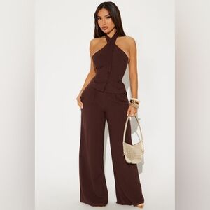 Fashion Nova Chocolate Halter Jumpsuit